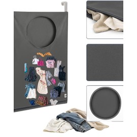 VERADOME Hanging Laundry Hamper Bag – Space-Saving Dirty Clothes Storage with Free Adjustable Stainless Steel Over-the-Door Hooks & 2 Suction Cup Hooks – Ideal for bathrooms, bedrooms & dorms