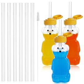 TOYMIS 3pcs Bear Straw Cup for Babies, Cute Honey Bear Straw Cup Fun Bear-Shaped with Lid Baby Straw Cups Bear Bottle for Kids Baby Straw Training Weaning Drinking