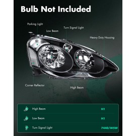 SCITOO Pair Headlight Assembly Fits for Acura RSX 2002-2004 Headlights Clear Lens Black Housing Clear Reflector, 33101S6MA01 33151S6MA01 AC2518101 AC2519101 (Bulbs Not Included)
