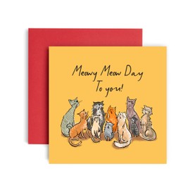 Huxters Funny Birthday Card for Men and Women - Meowy Meow Card for Friend Female Mum Dog Dad - 14.8cm (Meowy Meow)