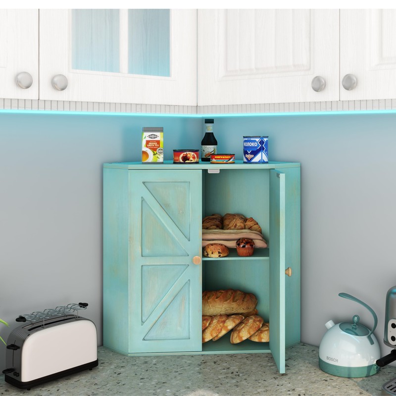 Trironsun Corner Bread Box for Kitchen Counter Double Layer Bamboo