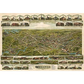 Webster, Massachusetts - 1892 - Aerial Bird's Eye View Map Poster