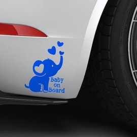 UHANBUT Baby on Board Elephant Car Sticker Decal, Cute Reflective Vinyl Auto Safety Warning Signs Decals Decoration, Waterproof Cars Stickers Accessories for Bumper Laptop Wall (Blue)