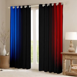 Feelyou Geometric Abstract Ombre Women Window Curtains for Bedroom Living Room Kids Teens Blue Red and Black Striped Curtains Decor Modern Fashion Window Drapes Treatments 52W X 84L,2 Panels