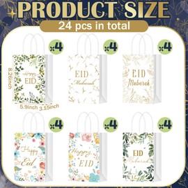 Kolldenn Kolldenn 24 Pcs Eid Mubarak Gift Bags Ramadan Paper Gift Bags with Handle Eid Party Favor Bags Ramadan Goodies Bags Muslim Party Eid Decoration Ramadan Party Supplies