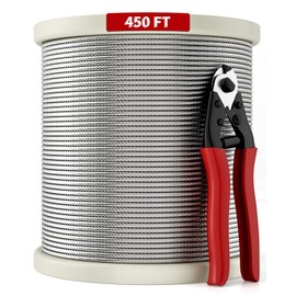 LuckIn 1/8" Deck Railing Cable with Cutter, T316 Stainless Steel, 7x7 Strands Construction, String Lights Hanging Wire, 450ft