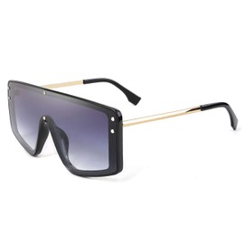 FEISEDY Stylish Oversized Siamese Lens Sunglasses Shield One Piece Metal Square Frame for Men and Women B2657