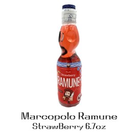Single Bottle Marco Polo Ramune 6.7oz Japanese carbonated soft drink , Japanese Marble Soda , Glass Bottle Soda , Kids Japanese Drink , Fun Japanese Soda , Anime Drink Japan , Japanese Festival Drink , Asian Drink Gift (Sigle 6.76 Floz, Strawberry)
