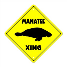 Manatee Crossing Sign Zone Xing | Indoor/Outdoor | 12" Tall Mammal sea Cow Gulf Manatees Swim Seacow