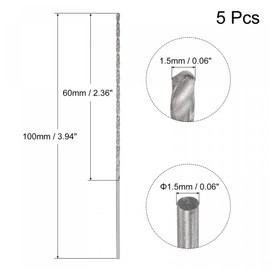 uxcell 5 Pcs 1.5mm Mini Micro Twist Drill Bits, High-Speed Steel Straight Shank Extra Long Drill Bit 100mm for Aluminum Alloy
