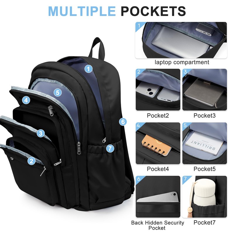 Black College Backpack For Women Men,Lightweight High School Bag,School Backpack