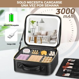 Maletin Estuche De Maquillaje Con Espejo Y Luz Led 3 Modos                                                                                            