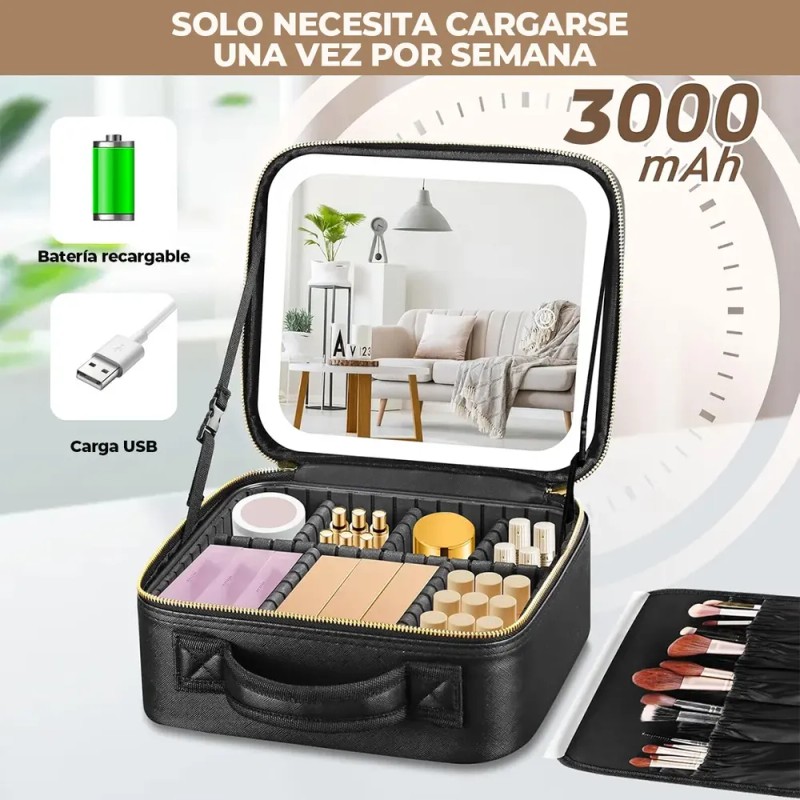 Maletin Estuche De Maquillaje Con Espejo Y Luz Led 3