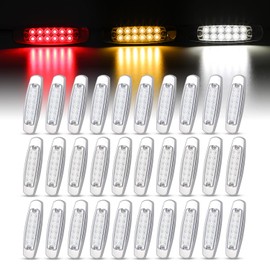 Ledvillage 30 Pcs 12V DC 6.4 Inch Clear Lens 10 Amber + 10 Red + 10 White 12 LED Clearance Lamps w/Chrome Sealed Flush Mount Side Maker Light Heavy Duty Truck Caravan RV Trailer Lorry