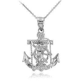 Men's Fine Jewelry 925 Sterling Silver Mariner's Cross with Crucifix Pendant Necklace, 18"