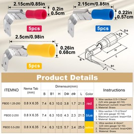 Pndeyo 15pcs Semi-Insulated Piggyback Spade Connectors, 3 Models Female & Male Cable Crimp Terminal, Electrical Spade Connectors for Trucks Ships Industrial Electrical Control- Red & Blue & Yellow