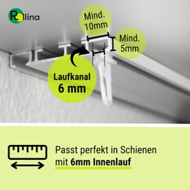 Rollina X-Glider Curtain Hooks for Rails with 6 mm Inner Track Width, Curtain Hooks, Curtain Gliders for 6 mm Running Channel, Made in Germany