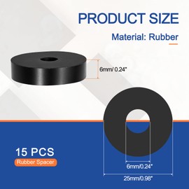 YELARXI Multi Purpose Rubber Spacer, 6mm ID x 25 OD x 6mm t Neoprene Round Anti-vibration Isolation Pads Bushings Spacer Washer Fit for HVAC Bolts Car Accessories (15 Pcs)