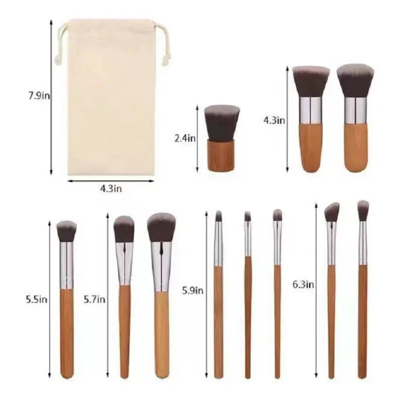 Set De 11 Brochas De Bambú Para Maquillaje