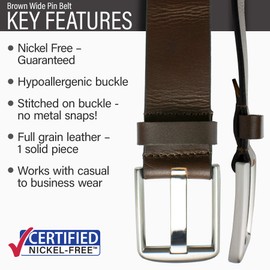 Nickel Smart Brown Wide Pin Belt - 36"