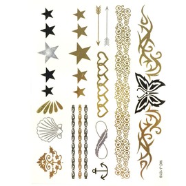 Wrapables Large Metallic Gold and Silver Temporary Tattoo Stickers, Glamour