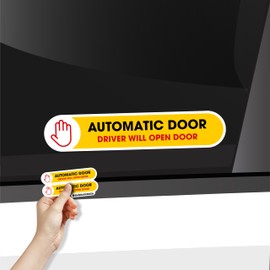 Automatic Door Sticker | Driver Will Open Door Sign | Automatic Sliding Car Door | Rideshare Stickers | Taxi Driver Signs | 2 Pack Glossy Permanent 1x5 Inches Vinyl Stickers (Yellow)