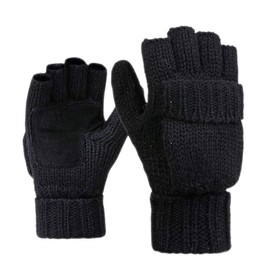 LERTREE Men Women Thermal Insulation Knit Mittens Gloves Winter Warm Gloves Unisex (Black)