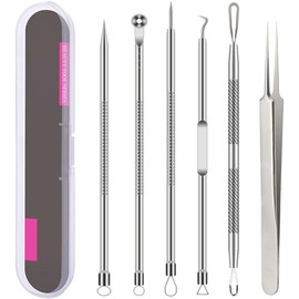 Generic ニキビケアツールセット、6点セット、黒ずみ・コメドン除去器具、ステンレス製、シルバー