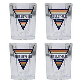 R and R Imports Bellevue Nebraska 2 Ounce Square Base Liquor Shot Glass Retro Design 4-Pack