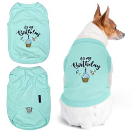 Parisian Pet Dog T-Shirt with Embroidered 'Its My Birthday' Words - Dog Birthday Shirt - Sleeveless, Lightweight Pet Vest - Blue Dog Shirt for Large Dogs 2XL