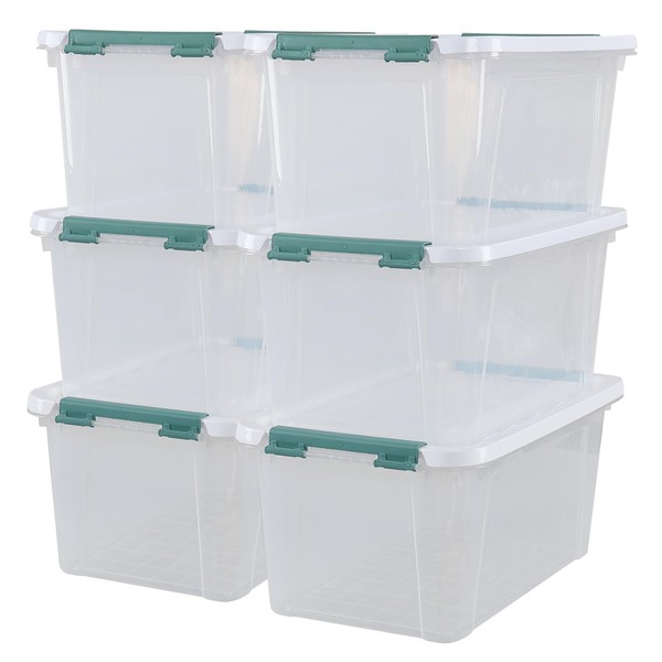 Yesdate 35 Quart Stackable Plastic Storage Latches Box, Clear Large