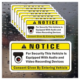 HMDZMR Vehicle Is Equipped With Audio And Video Recording Devices Consent By Entering Car Sticker, 3.1" x 1.6" Self-Adhesive Camera Recording Warning Signs for Rideshare Van Truck Taxi (8PC)