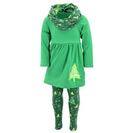 Girls Wish You a Merry Christmas Scarf Legging Set Outfit Clothes (7Y, Green)