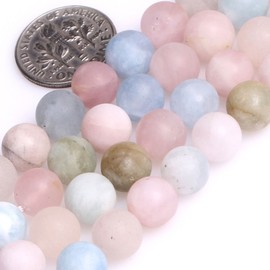 GEM-Inside 8mm Natural Multicolor Morganite Morgan Stone Gemstone Semi Precious Matte Frosted Round Beads for Jewelry Making 15"