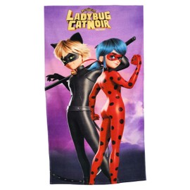 Children's Hand Towel, Bath Towel, Beach Towel, Shower Towel for Girls and Boys, 100% Cotton, 70 x 140 cm (Ladybug Catnoir)