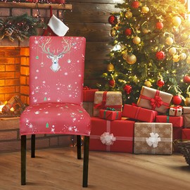JOTOM Christmas Chair Covers Stretch Dining Chair Protector Removable Soft Spandex Dining Chair Slipcovers for Hotel Party Wedding Dining Room Kitchen Christmas Decorations (Elk, Pack of 4)