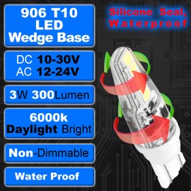 Hylroe T10 Wedge Base 906 LED Marine Boat Light Bulb AC/DC 12V-24V 6000K Cool White Replacement All-Round Mast Masthead Anchor Stern Navigation Lights for Kayak Sailboat Pontoon Boat, 4 Pack