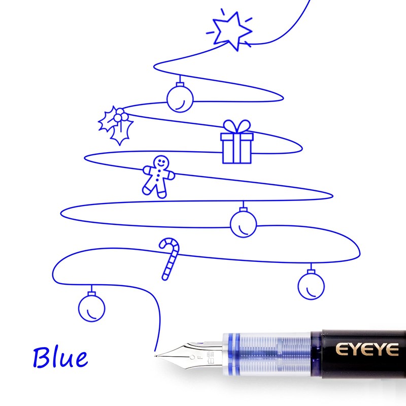 EYEYE Fountain Pens for Writing, 8 Pack Blue Fine Point