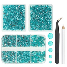 qiipii 3 Boxes 5070PCS Aquamarine Resin Rhinestones for Crafting Lake Blue Flatback Resin Rhinestone 2mm-6mm Water Blue Stones Diamonds Crystals Gems for Nails Body Eyes Makeup Tumblers DIY Crafts