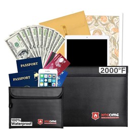 Fireproof Document Bags, File Storage Organizer Bag 15 x 11 and 9 x 7 Inches Set Non-Itchy Silicone Coated Fire Resistant Bag for File Cash Jewelry Money and Valuables(2 Pack)