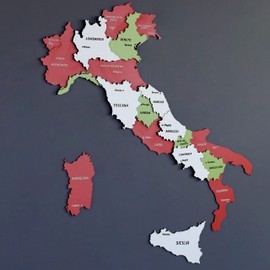 Colorfull Worlds Multilayered Wooden 3D Italy Map, Gift for Italian Friend, Italy Wooden Wall Decor, Map For Home & Kitchen or Office (Flag, 60x51 cm | 23.6x20 inches)