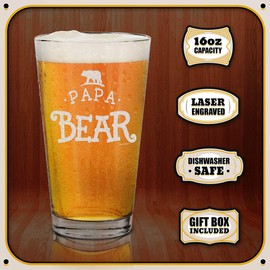 Shop4Ever Papa Bear Laser Engraved Beer Pint Glass