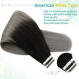 Hair Extensions Tape in Grey Ombre Sliver Remy Tape in Extensions Ombre Natural Black to BlueGrey 18inch 20pcs 50g