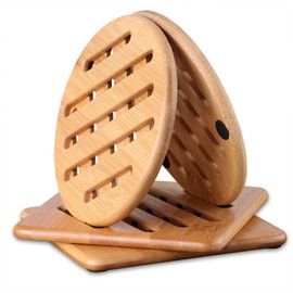 Conisy Heat-resistant trivet, set of 4, bamboo, non-slip, washable coasters for kitchen, bowl, pot, pan, pot and plate (15 cm)