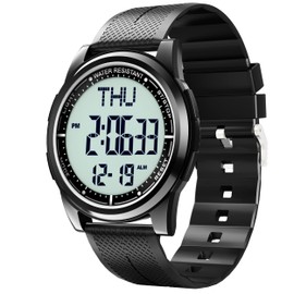 WIFORT Digital Watches for Men with Wide-Angle Display & Backlight,Waterproof Wrist Watch for Sports with Alarm/Countdown/Dual Time/Stopwatch,Metal White
