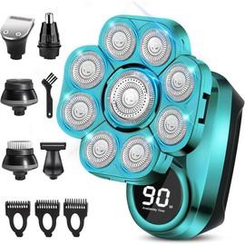 9D Head Shavers for Bald Men, Anti-Pinch Electric Razor for Men, 6-in-1 Mens Grooming Kit with Nose Hair Trimmer, Beard Trimmer for Men, Waterproof and Rechargeable Electric