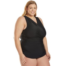 Sporti Plus Size Isabella Tummy Control Wrap One Piece Swimsuit - Black - 18W