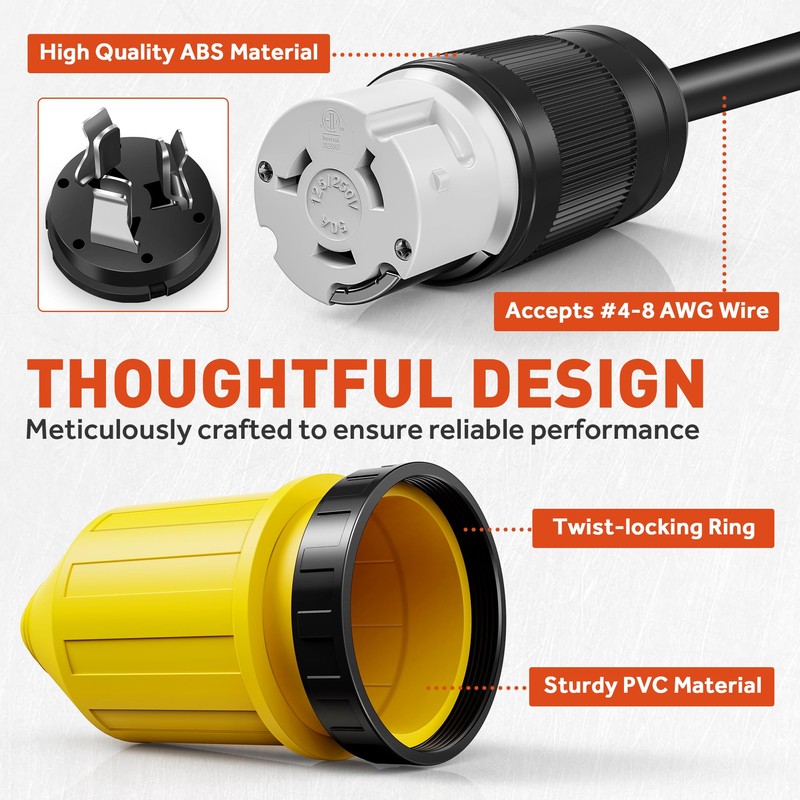 50AMP RV Power Cord Twist Lock Plug with Locking Ring