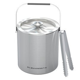 Olmaanseta Small Ice Bucket with Lid and Tongs,1.3L Portable Mini Double Walled Ice Cube Bucket for Cocktail Bar Stainless Steel Cute Insulated Ice Buckets for Parties