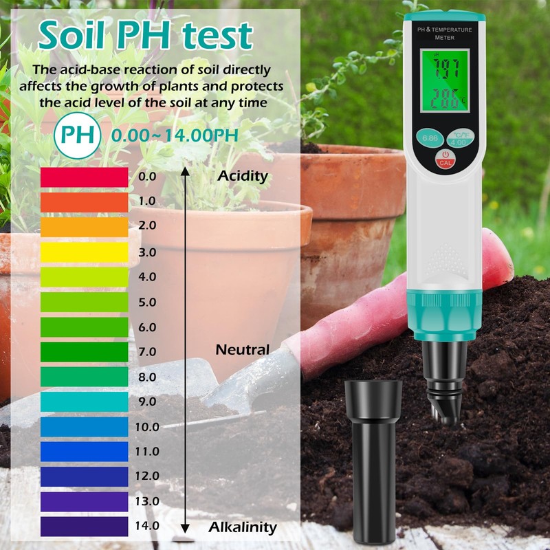 Txkrhwa Food pH Meter Probe Digital Soil pH Tester Automatic